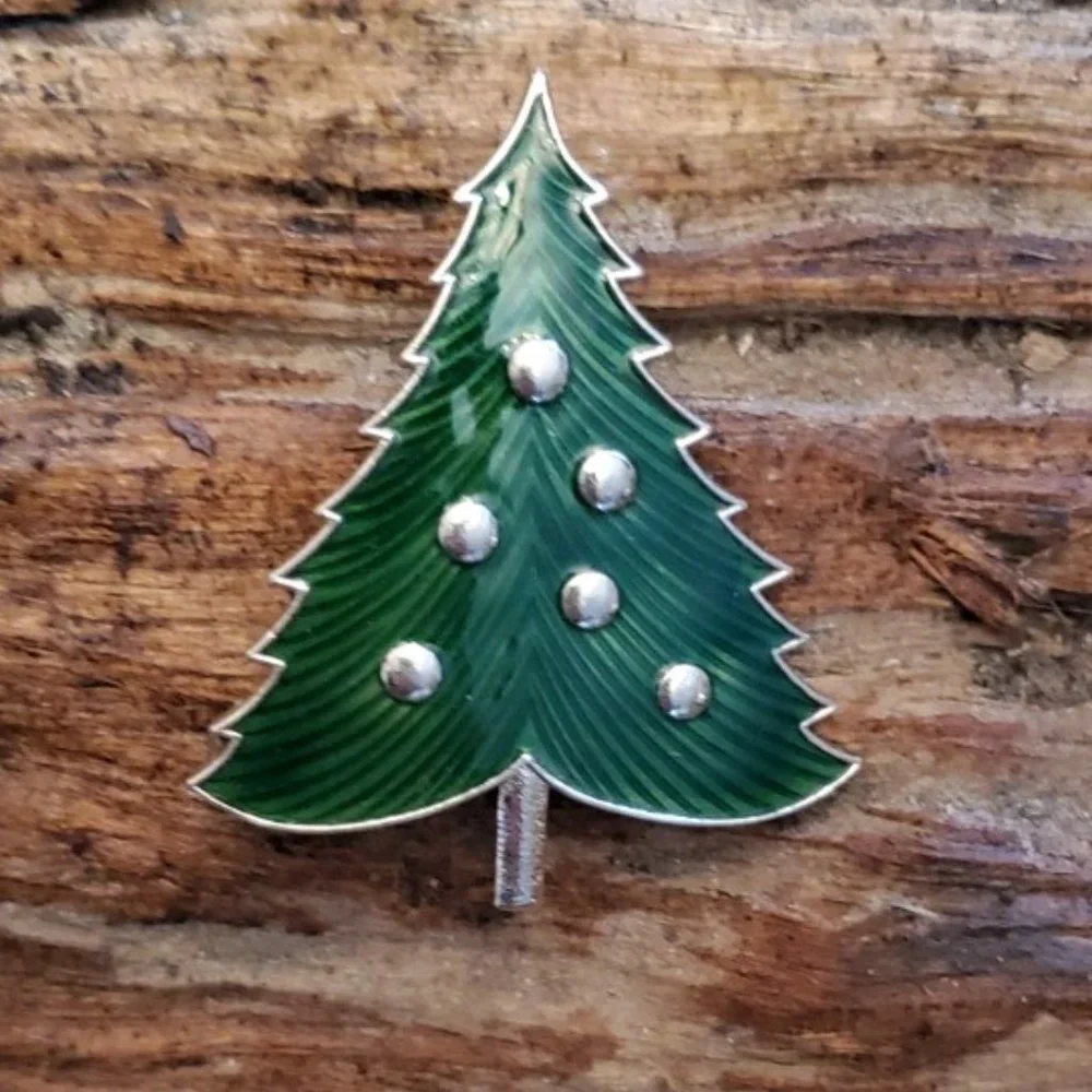 Vintage Green Tree Brooch Pin